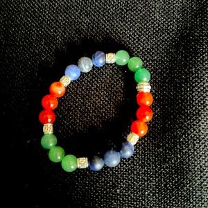 Hand crafted gemstone bracelet with aventurine, sodalite, & carnelian stones.